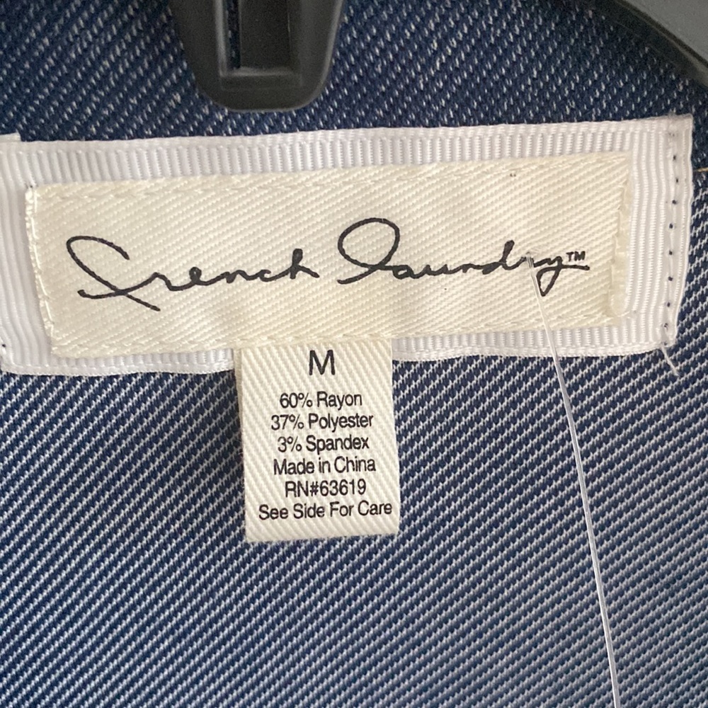 Knit Denim Color Roll Tab Sleeve Button Down Top - Picture 2 of 3